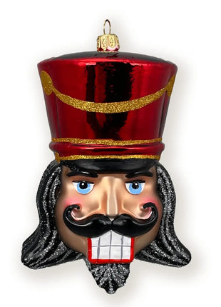 Red Nutcracker Head Holiday Polish Glass Christmas Ornament designed by Kenzies of London and by Personalized Ornamentshop