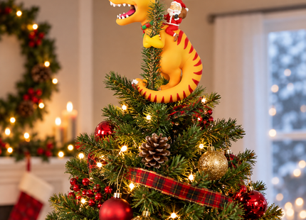 Santa Riding Dinosaur Christmas Tree Topper