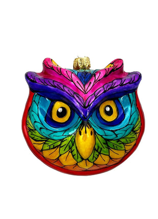 Rainbow Owl Holiday Polish Glass Christmas Ornament designed by Kenzies of London and by Personalized Ornamentshop