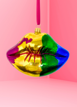 Pop Art Rainbow Lips Holiday Polish Glass Christmas Ornament designed by Kenzies of London and by Personalized Ornamentshop