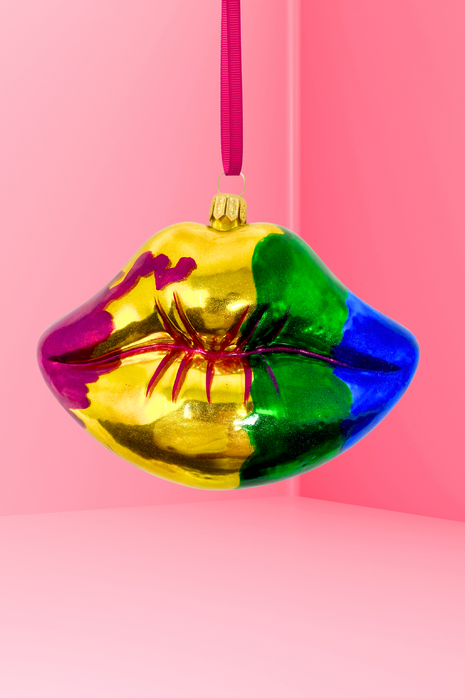 Pop Art Rainbow Lips Holiday Polish Glass Christmas Ornament designed by Kenzies of London and by Personalized Ornamentshop