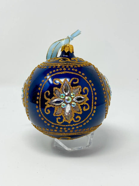 Blue Medici Holiday Polish Glass Christmas Ornament designed by Kenzies of London and by Personalized Ornamentshop