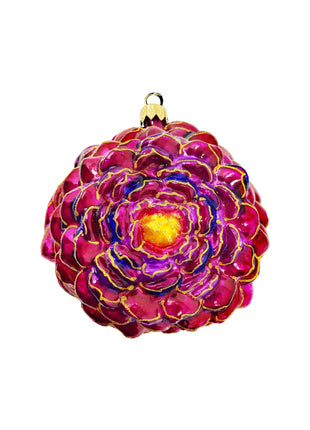 Festival Peony Holiday Polish Glass Christmas Ornament designed by Kenzies of London and by Personalized Ornamentshop