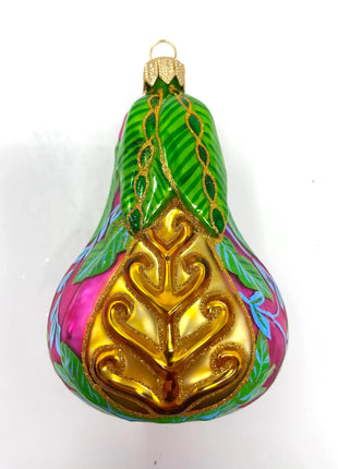 Pink Positano Pear Holiday Polish Glass Christmas Ornament designed by Kenzies of London and by Personalized Ornamentshop