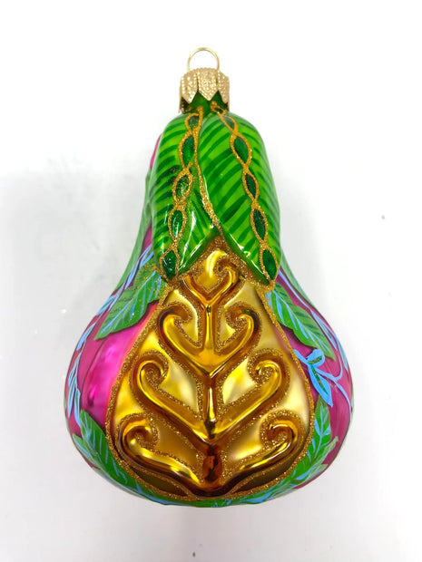 Pink Positano Pear Holiday Polish Glass Christmas Ornament designed by Kenzies of London and by Personalized Ornamentshop