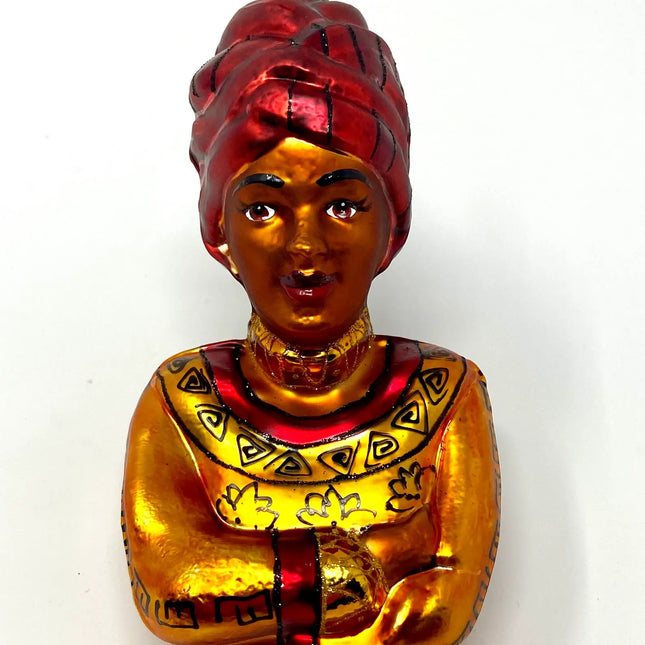 African Woman Holiday Polish Glass Christmas Ornament designed by Kenzies of London and by Personalized Ornamentshop