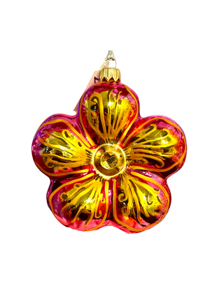 Ruby Hibiscus Holiday Polish Glass Christmas Ornament designed by Kenzies of London and by Personalized Ornamentshop