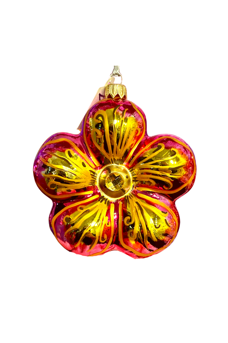 Ruby Hibiscus Holiday Polish Glass Christmas Ornament designed by Kenzies of London and by Personalized Ornamentshop