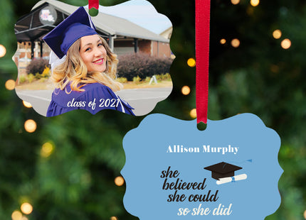 custom personalized she believed she could - christmas ornament – Christmas ornament, holiday tree decoration or gift