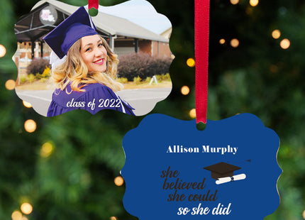 engraved personalized she believed she could - christmas ornament – Christmas ornament, holiday tree decoration or gift