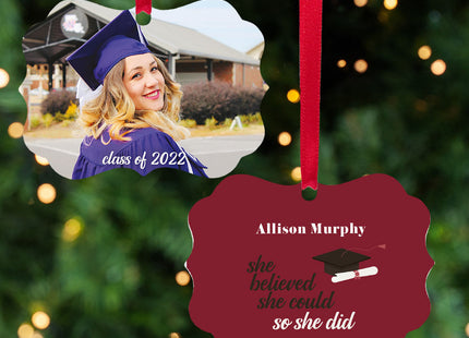 holiday personalized she believed she could - christmas ornament – Christmas ornament, holiday tree decoration or gift