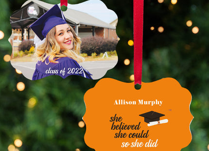 engraved personalized she believed she could - christmas ornament – Christmas ornament, holiday tree decoration or gift