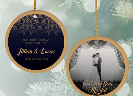 holiday personalized 'our first christmas' wedding photo christmas ornament – Christmas ornament, holiday tree decoration or 