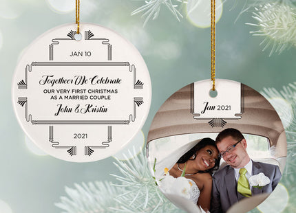 engraved personalized first married christmas wedding photo christmas ornament – Christmas ornament, holiday tree decoration 