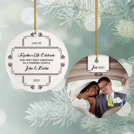 engraved personalized first married christmas wedding photo christmas ornament – Christmas ornament, holiday tree decoration 