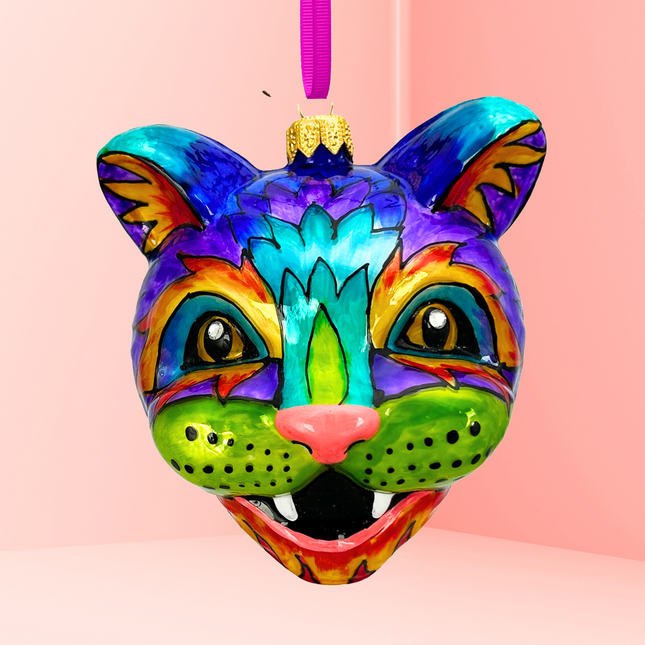 Technicolor Cat Polish Glass Ornament