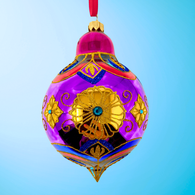 Amethyst Sparkling Gem Glass Christmas Bauble