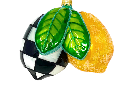 Black Checkered Lemons Polish Glass Ornament