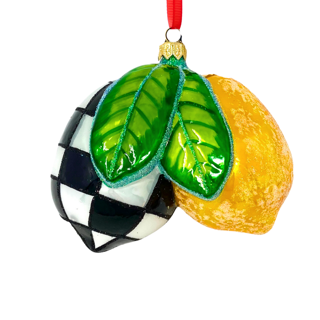 Black Checkered Lemons Polish Glass Ornament