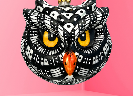 Monochrome Owl Polish Glass Ornament
