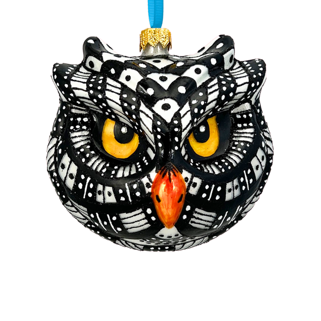 Monochrome Owl Polish Glass Ornament