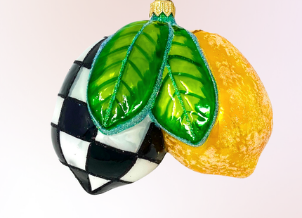 Black Checkered Lemons Polish Glass Ornament