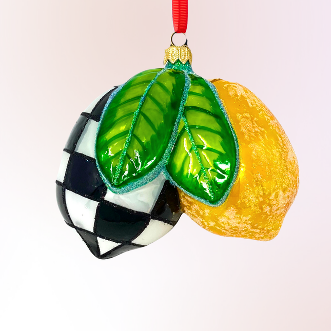 Black Checkered Lemons Polish Glass Ornament