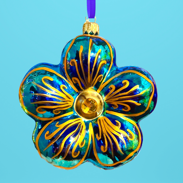 Topaz Hibiscus Polish Glass Ornament