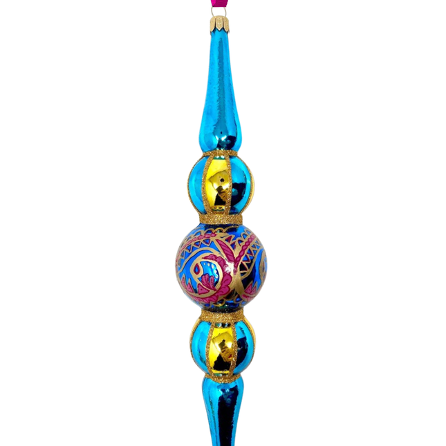 Blue Paisley Icicle Glass Ornament