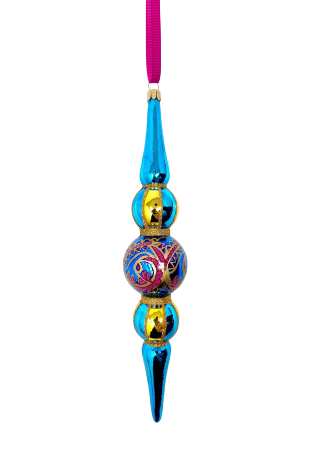 Blue Paisley Icicle Glass Ornament