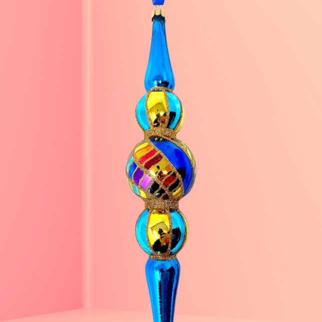 Blue Spinner Icicle Glass Ornament