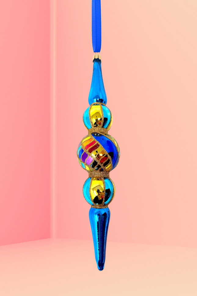 Blue Spinner Icicle Glass Ornament