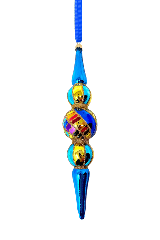 Blue Spinner Icicle Glass Ornament