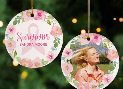 personalized personalized breast cancer survivor flower wreath christmas ornament – Christmas ornament, holiday tree decorati