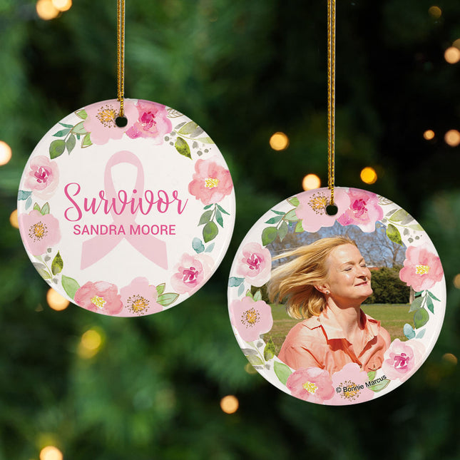 personalized personalized breast cancer survivor flower wreath christmas ornament – Christmas ornament, holiday tree decorati