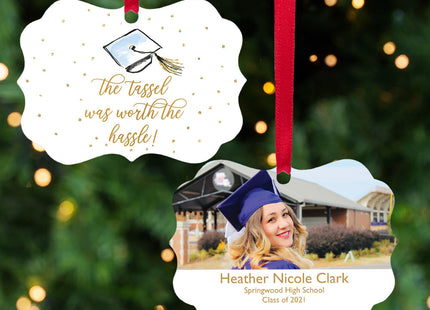 custom personalized 'tassel was worth the hassle' graduation christmas ornament – Christmas ornament, holiday tree decoration