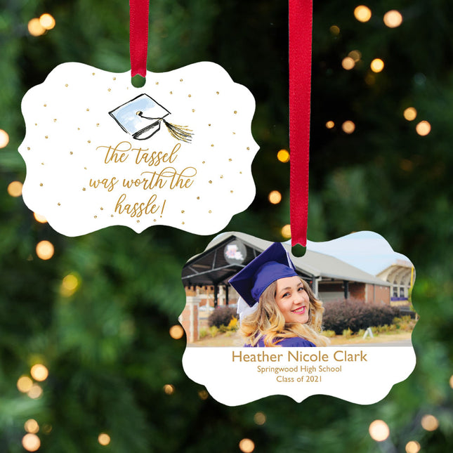 custom personalized 'tassel was worth the hassle' graduation christmas ornament – Christmas ornament, holiday tree decoration