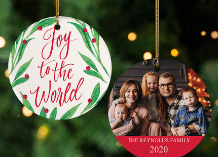 keepsake personalized 'joy to the world' family photo christmas ornament – Christmas ornament, holiday tree decoration or gif
