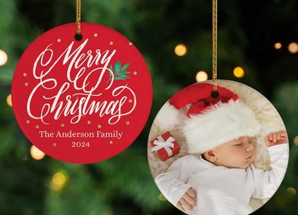 engraved personalized 'merry christmas' family photo christmas ornament – Christmas ornament, holiday tree decoration or gift