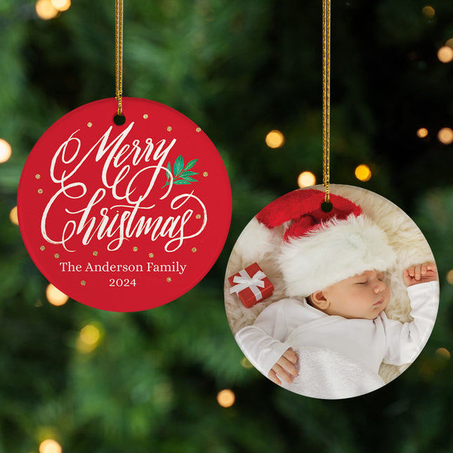 engraved personalized 'merry christmas' family photo christmas ornament – Christmas ornament, holiday tree decoration or gift