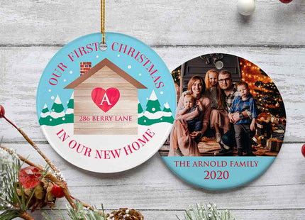 engraved personalized first christmas in our new home photo christmas ornament – Christmas ornament, holiday tree decoration 