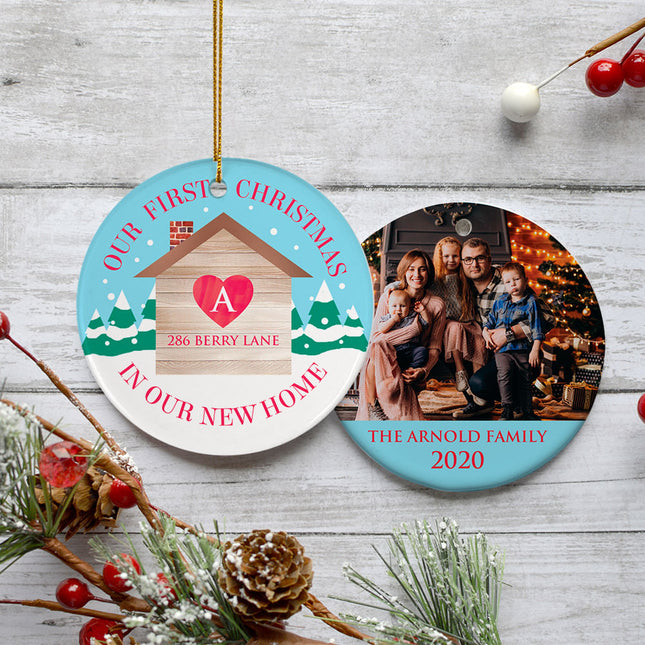 engraved personalized first christmas in our new home photo christmas ornament – Christmas ornament, holiday tree decoration 