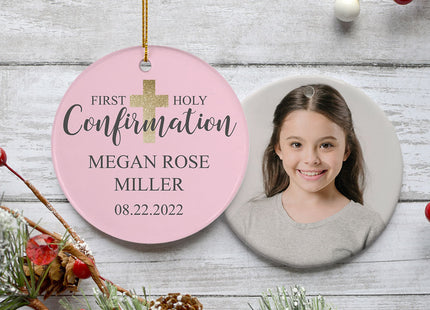 holiday personalized holy confirmation pink photo christmas ornament – Christmas ornament, holiday tree decoration or gift