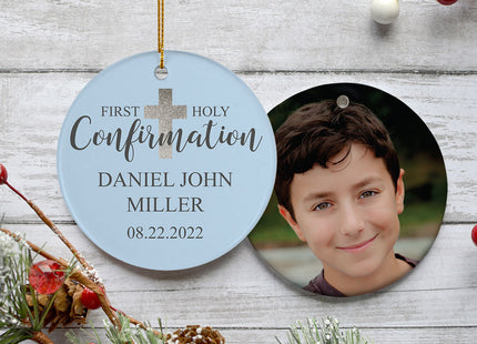 personalized personalized holy confirmation blue photo christmas ornament – Christmas ornament, holiday tree decoration or gi