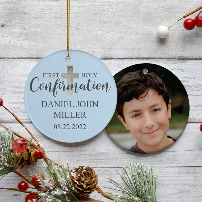 personalized personalized holy confirmation blue photo christmas ornament – Christmas ornament, holiday tree decoration or gi