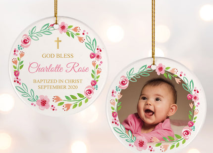 engraved personalized baptism photo christmas ornament – Christmas ornament, holiday tree decoration or gift