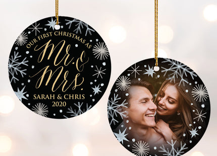 engraved personalized 'first christmas as mr & mrs' wedding photo christmas ornament – Christmas ornament, holiday tree decor