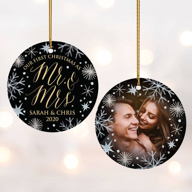 engraved personalized 'first christmas as mr & mrs' wedding photo christmas ornament – Christmas ornament, holiday tree decor