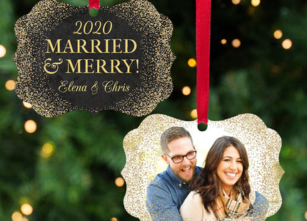 keepsake personalized married & merry christmas ornament – Christmas ornament, holiday tree decoration or gift