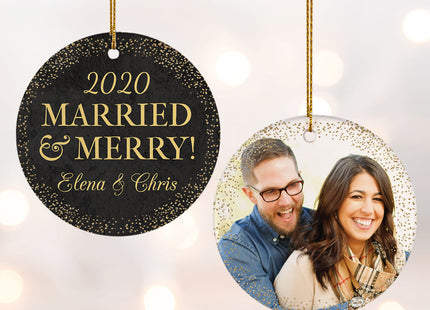 decorative personalized 'merried & merry' wedding photo christmas ornament – Christmas ornament, holiday tree decoration or g